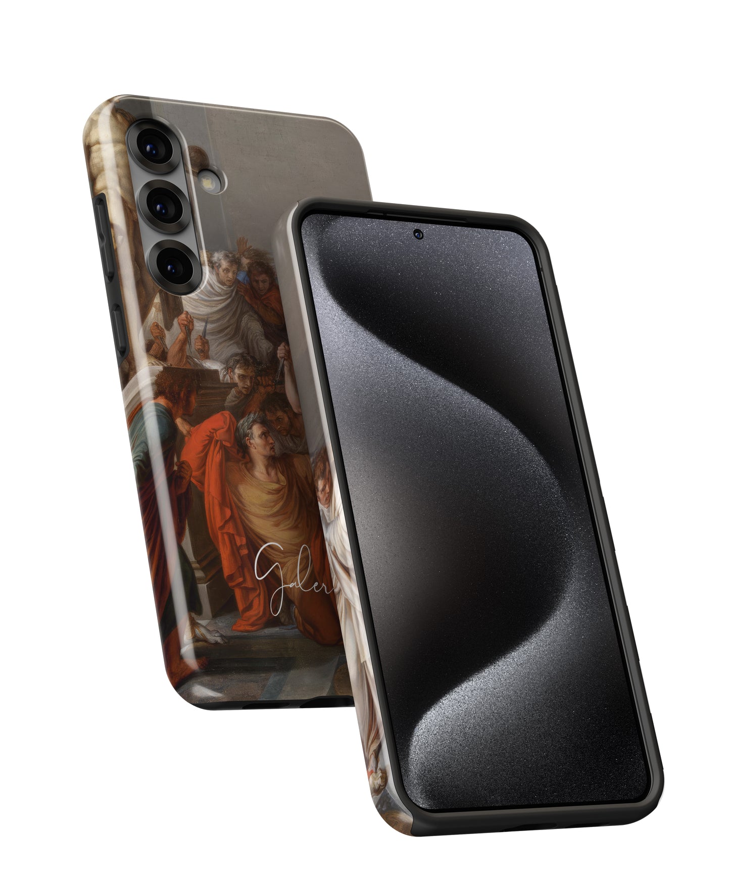 The Death of Julius Caesar by Vincenzo Camuccini printed on a tough Samsung Galaxy phone case front and back view