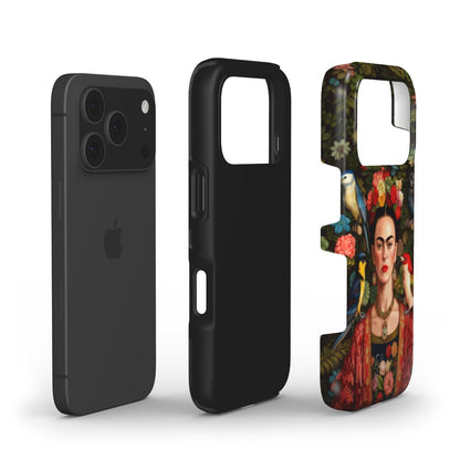 Frida Kahlo Inspired Portrait with Birds and Flowers iPhone Case