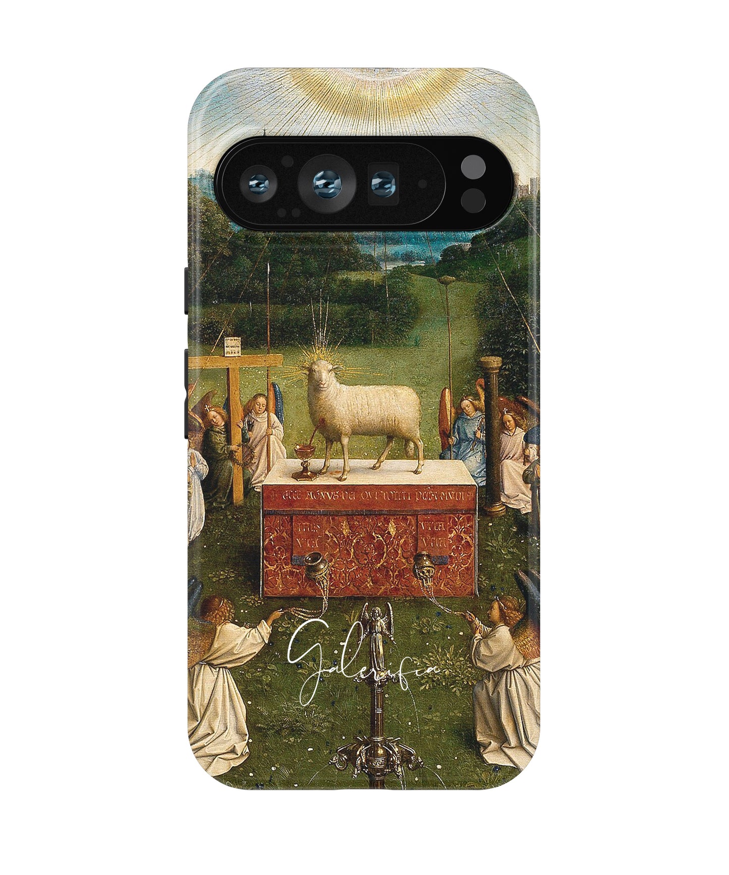 Adoration of the Mystic Lamb by Jan van Eyck printed on a tough Google Pixel phone case front view