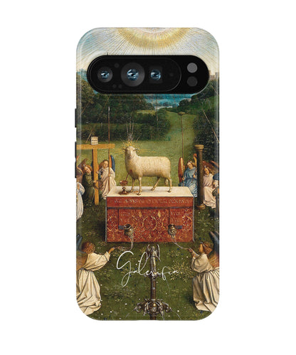 Adoration of the Mystic Lamb by Jan van Eyck printed on a tough Google Pixel phone case front view