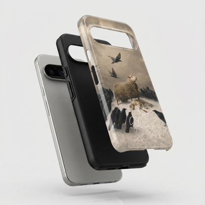 Exploded view of tough Google Pixel case featuring Anguish by August Friedrich Schenck artwork