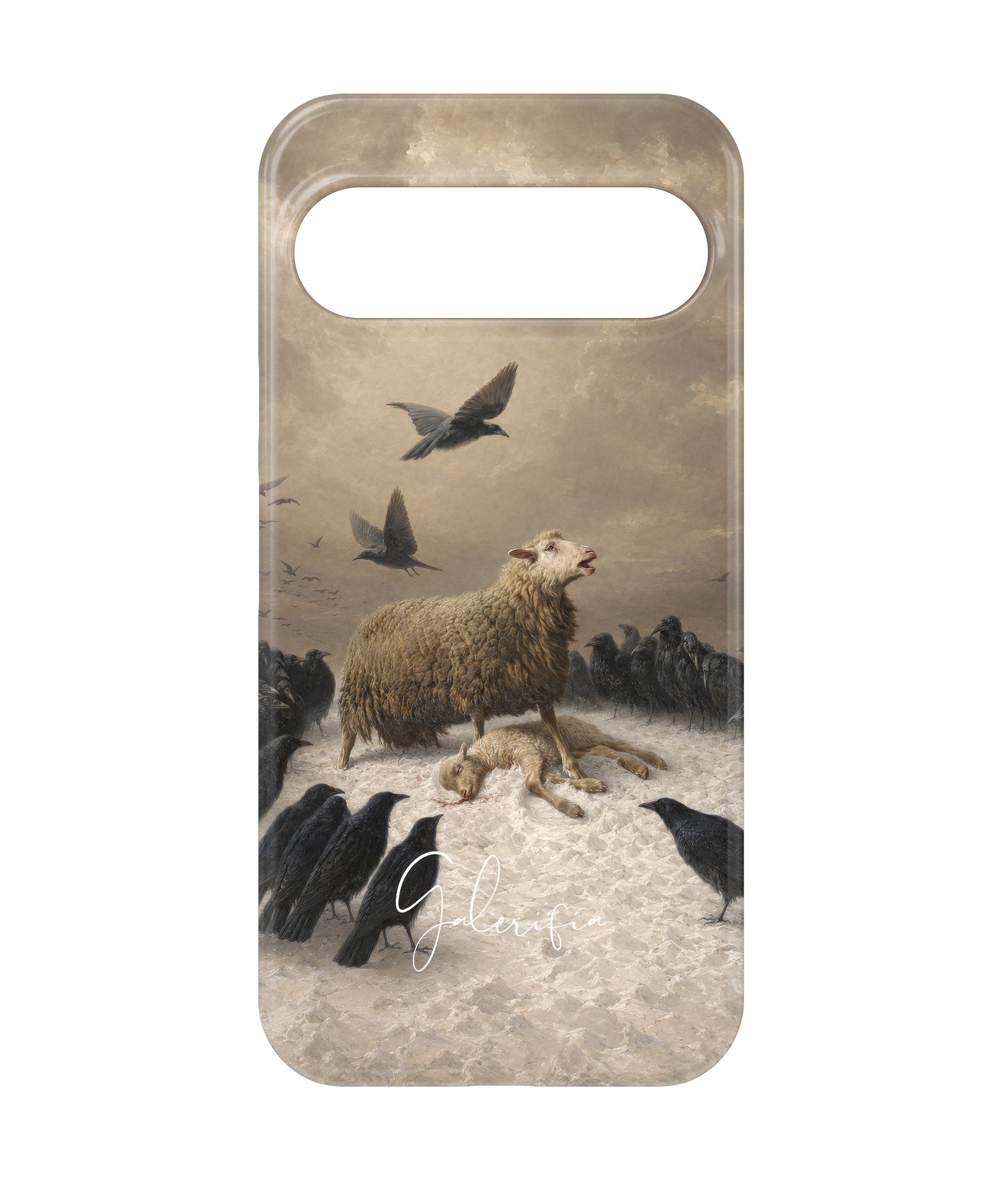 Flat lay render of Anguish by August Friedrich Schenck printed on a premium Google Pixel tough case by Galerifia.
