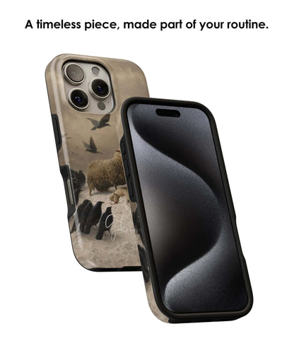 Lifestyle render of Anguish by August Friedrich Schenck premium iPhone case designed for everyday protection by Galerifia.