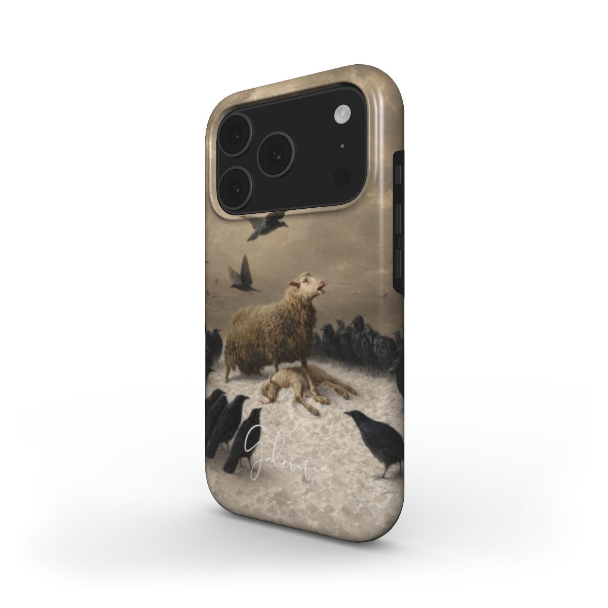 Side angle product render of Anguish by August Friedrich Schenck printed on a premium tough iPhone case by Galerifia.