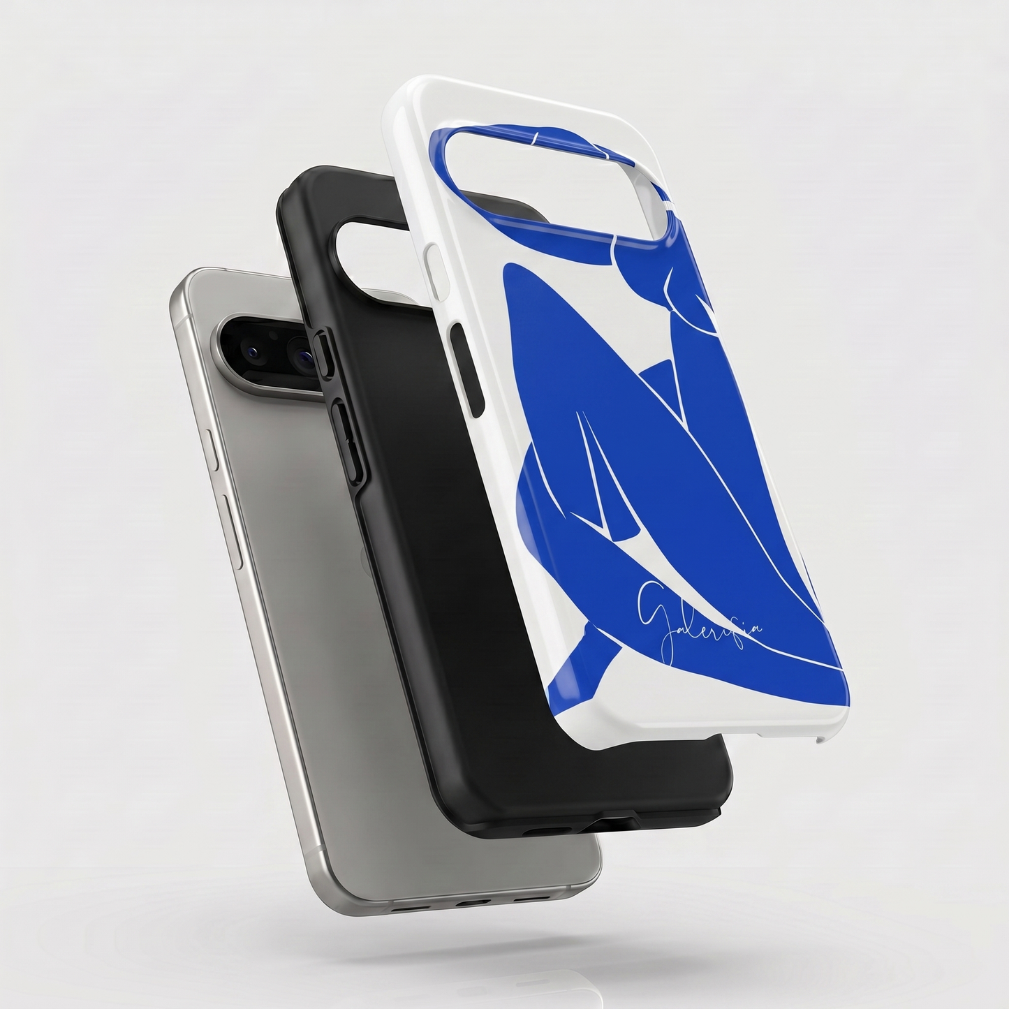 Exploded view of tough Google Pixel case featuring Blue Nude II by Henri Matisse artwork