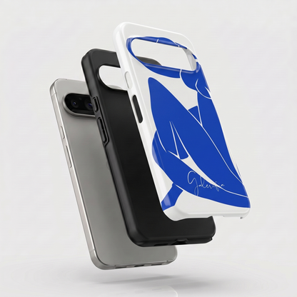 Exploded view of tough Google Pixel case featuring Blue Nude II by Henri Matisse artwork