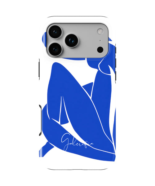 Front view of Blue Nude II by Henri Matisse fine art iPhone case featuring iconic abstract blue artwork by Galerifia.