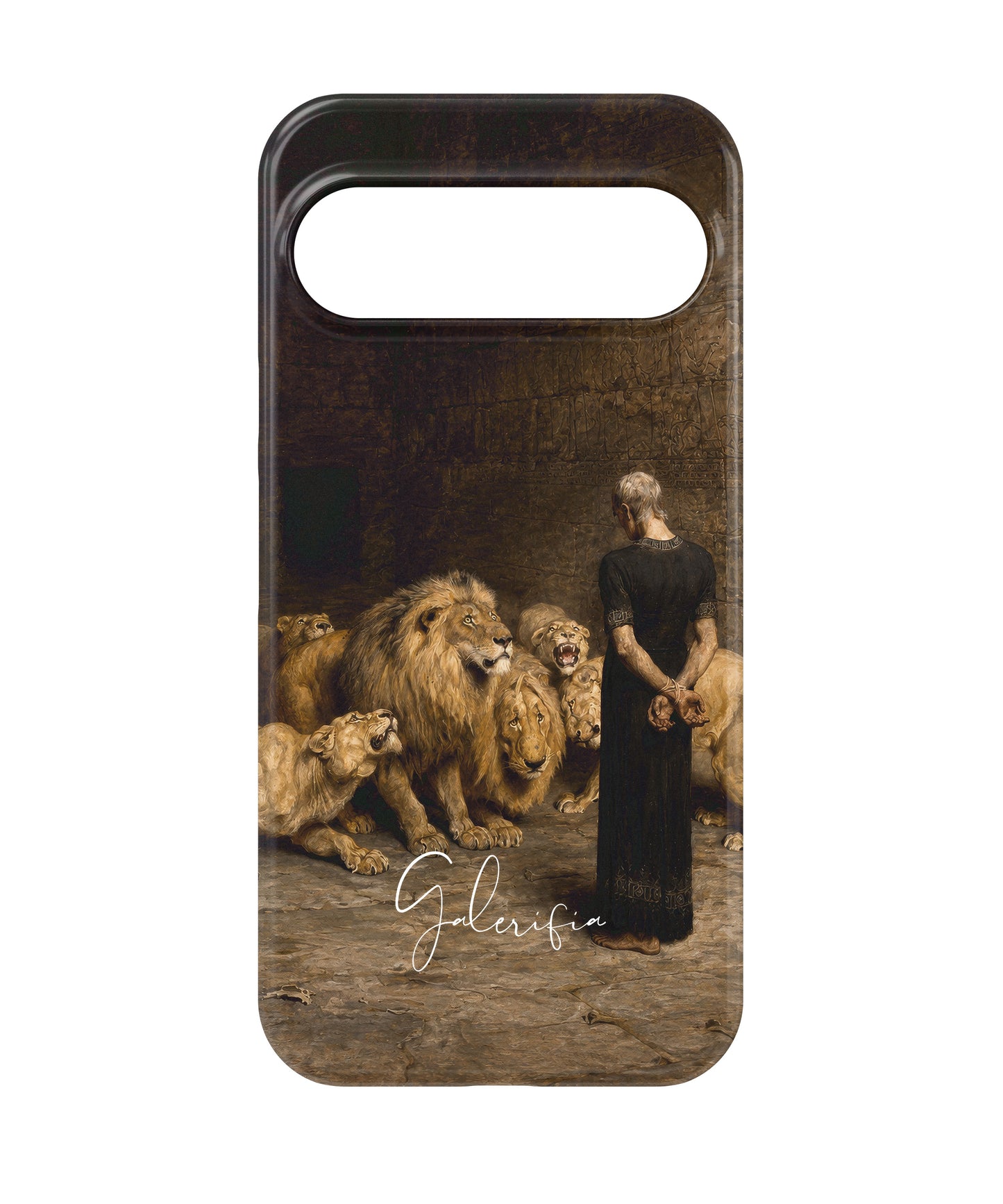 Close-up camera cutout view of Daniel in the Lions' Den by Briton Rivière Google Pixel phone case
