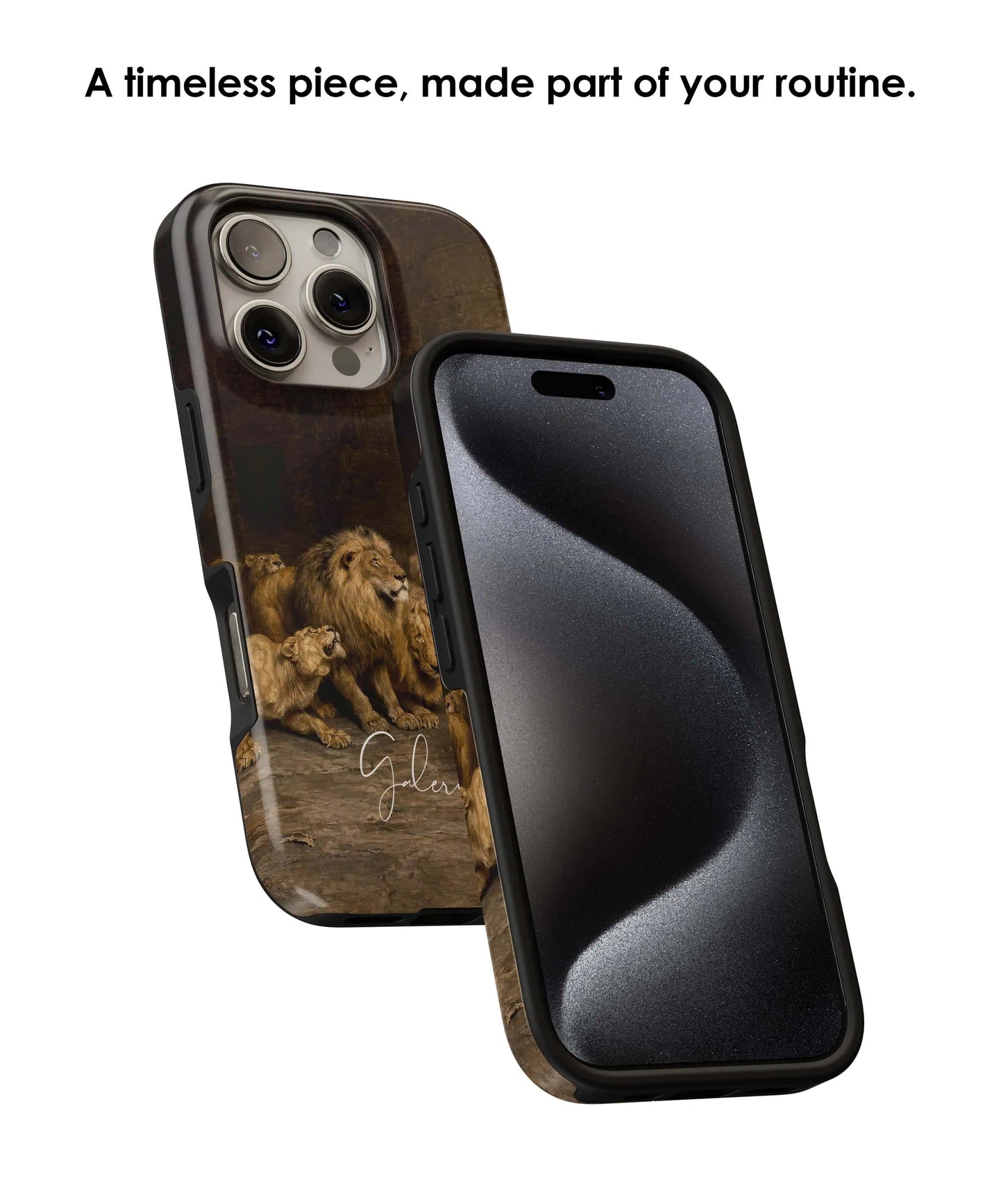 Lifestyle render of Daniel in the Lions' Den by Briton Rivière premium iPhone case designed for everyday protection by Galerifia.