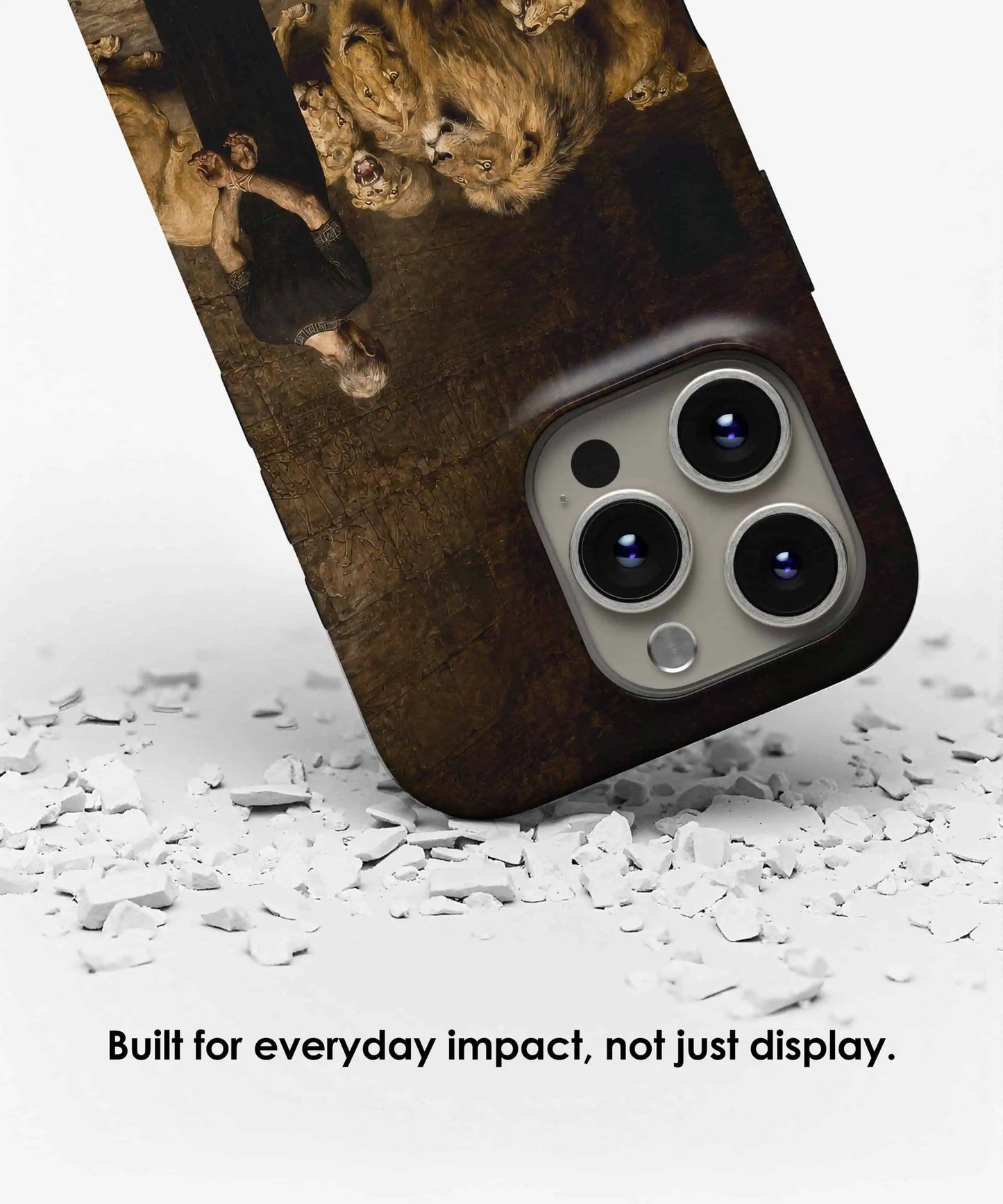 Protective tough iPhone case featuring Daniel in the Lions' Den by Briton Rivière displayed with impact resistant design by Galerifia.