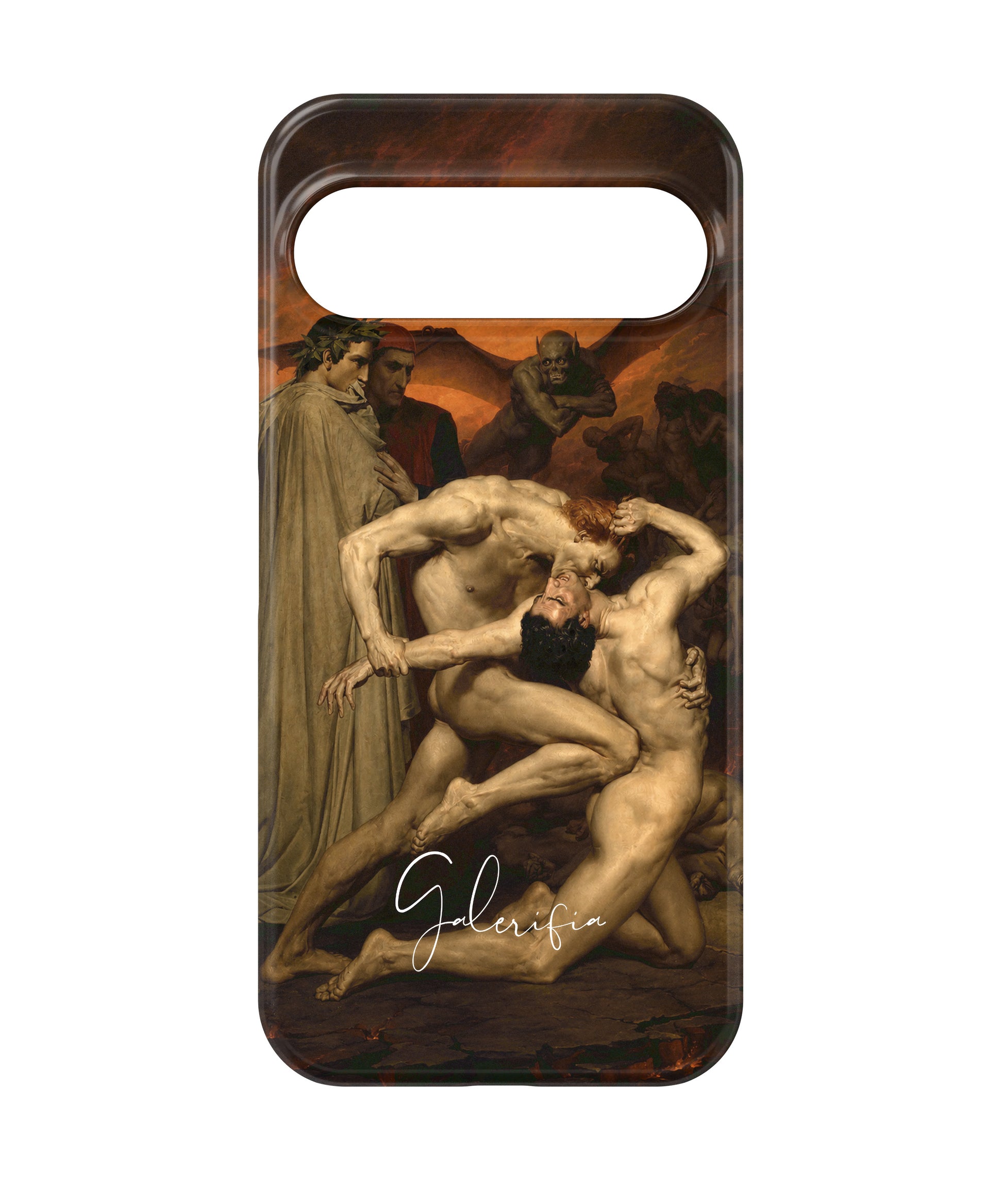 Close-up camera cutout view of Dante and Virgil in Hell by William-Adolphe Bouguereau Google Pixel phone case