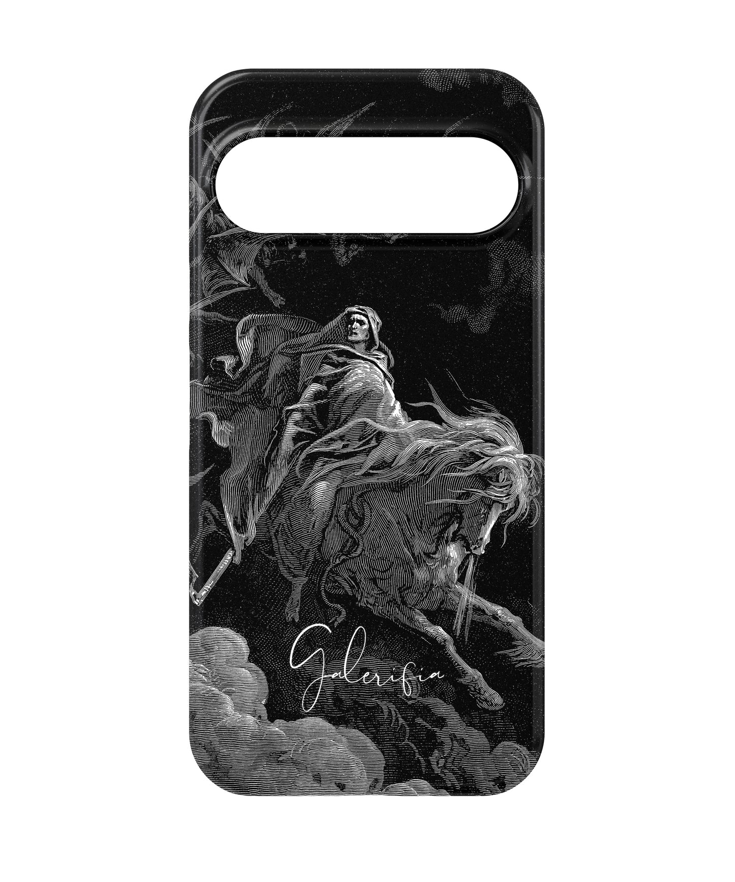 Close-up camera cutout view of Death on the Pale Horse by Gustave Doré Google Pixel phone case
