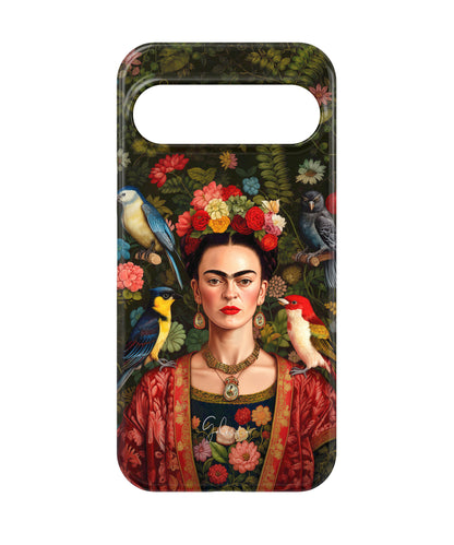 Frida Kahlo Inspired Portrait with Birds and Flowers Google Pixel Case