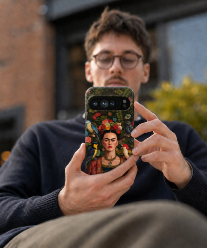 Frida Kahlo Inspired Portrait with Birds and Flowers Google Pixel Case