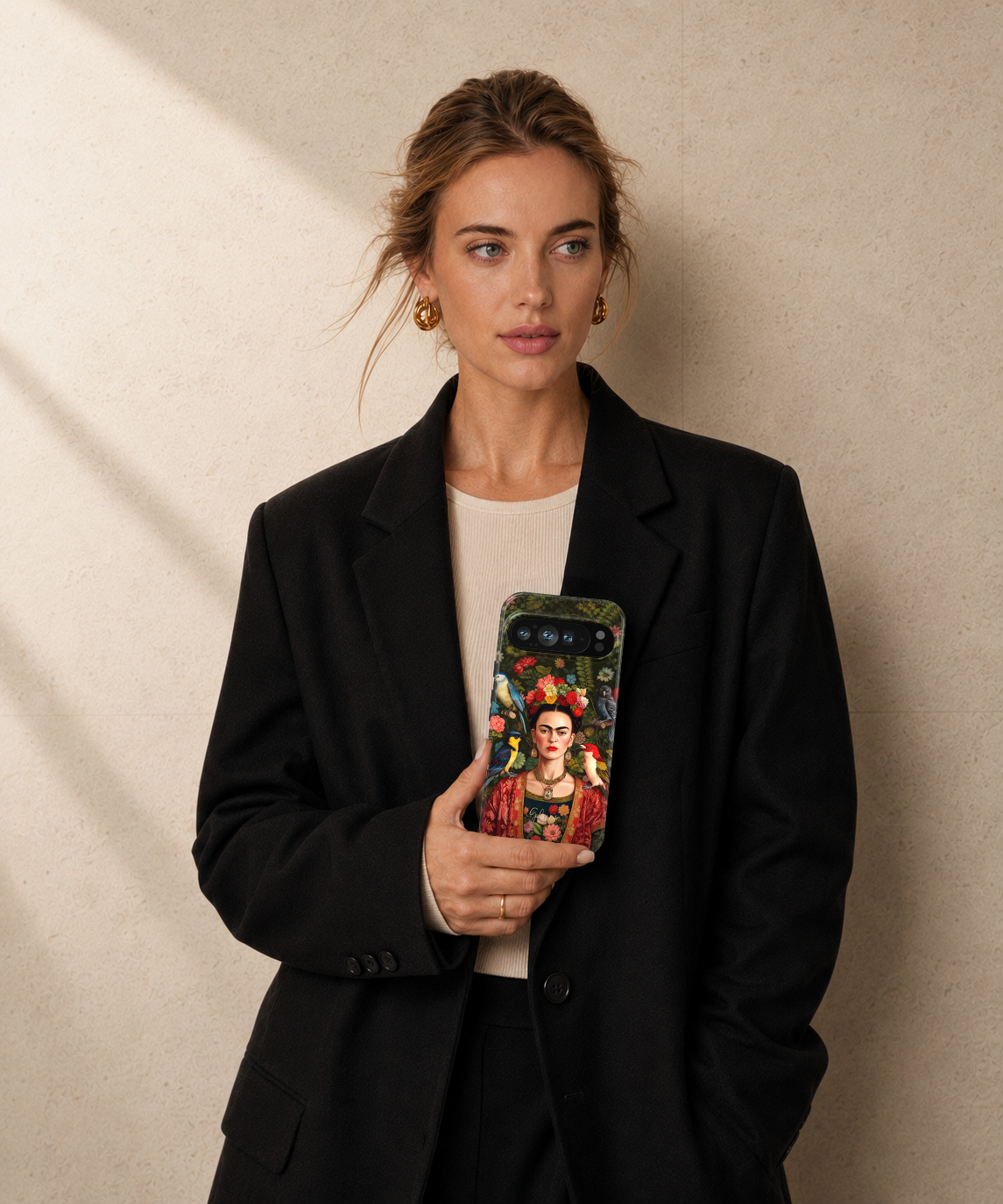 Frida Kahlo Inspired Portrait with Birds and Flowers Google Pixel Case