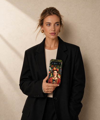 Frida Kahlo Inspired Portrait with Birds and Flowers Google Pixel Case