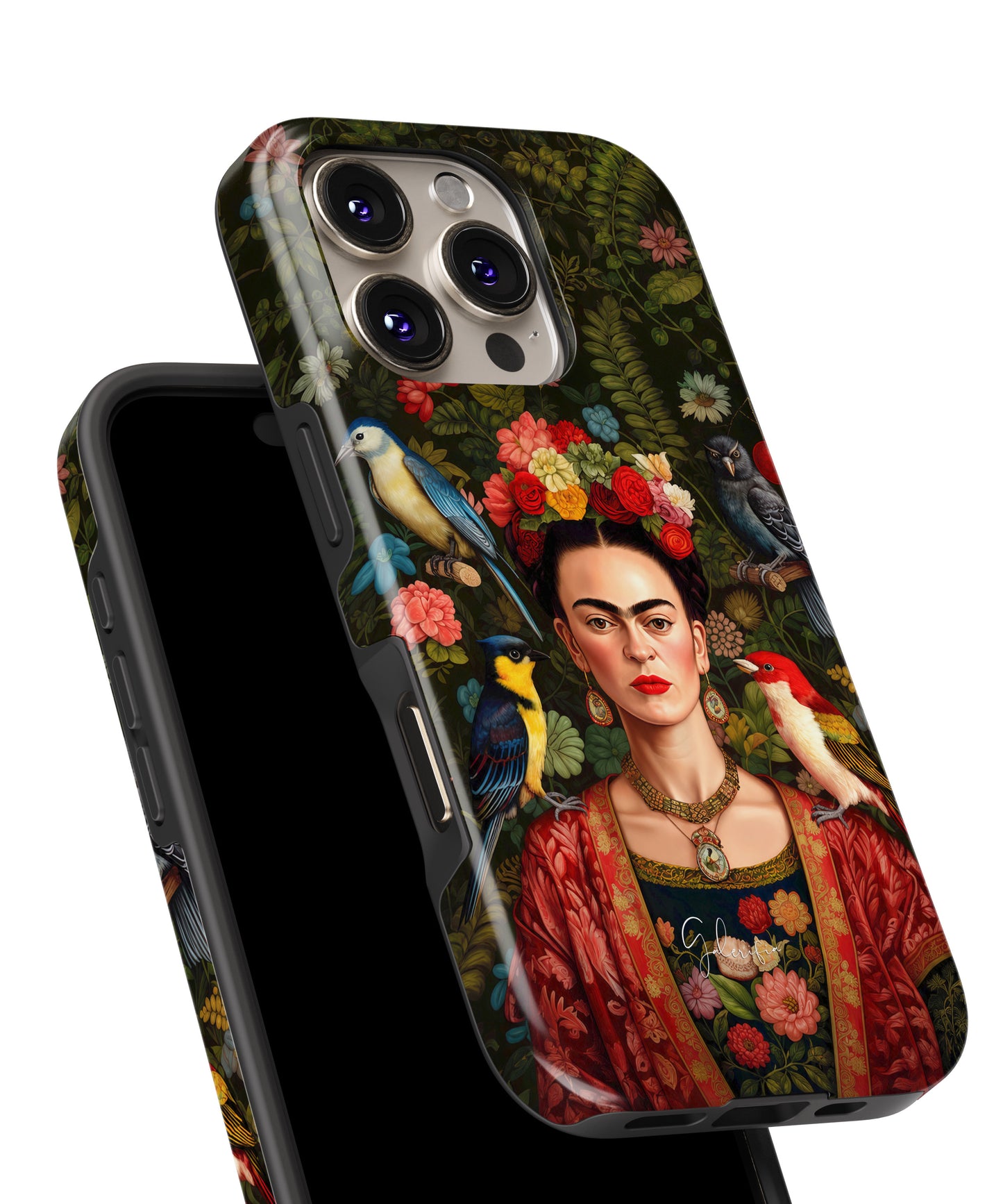 Frida Kahlo Inspired Portrait with Birds and Flowers MagSafe iPhone Case