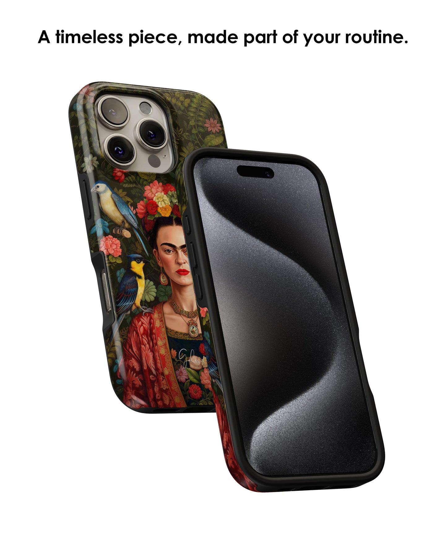 Frida Kahlo Inspired Portrait with Birds and Flowers MagSafe iPhone Case