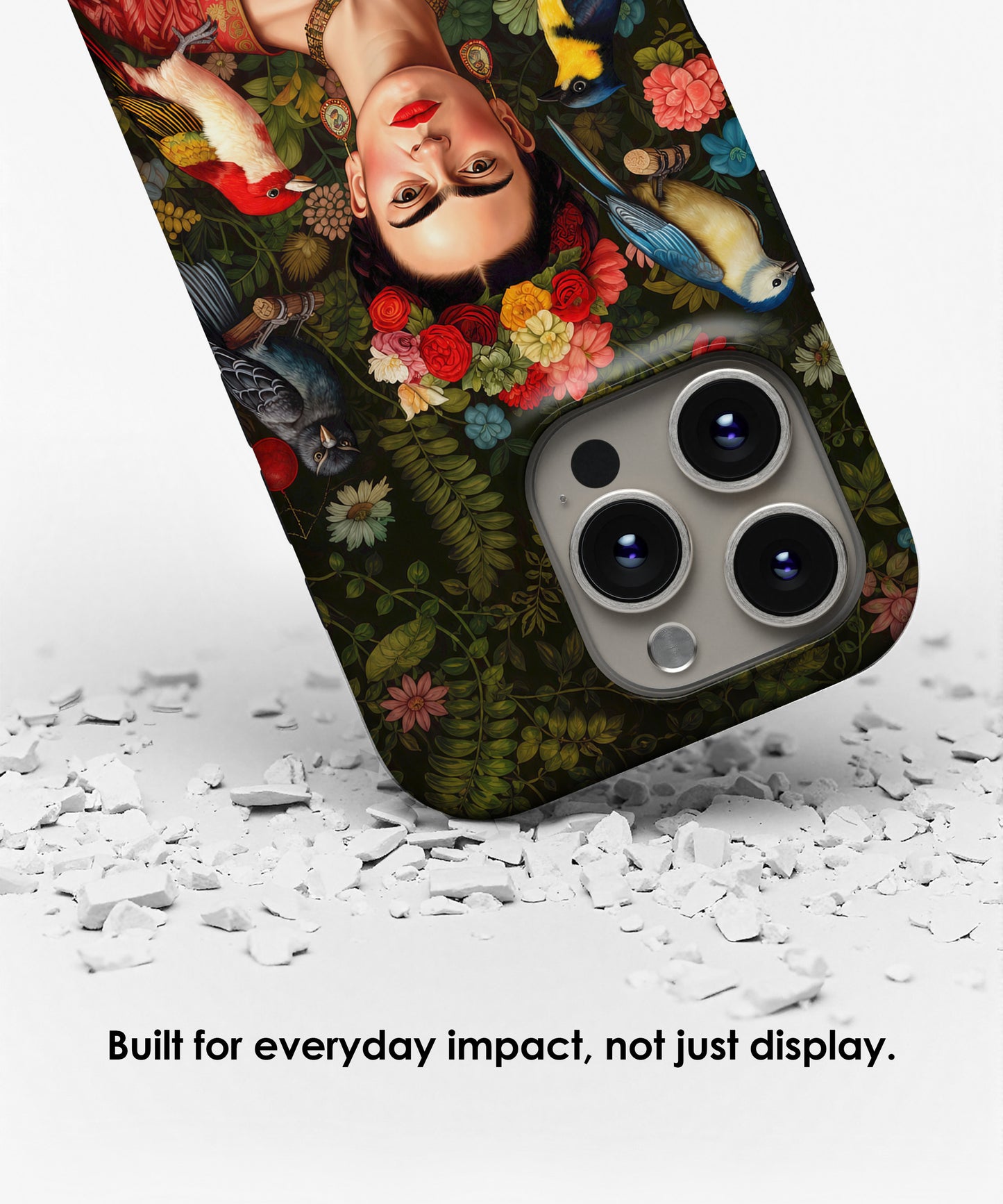 Frida Kahlo Inspired Portrait with Birds and Flowers MagSafe iPhone Case