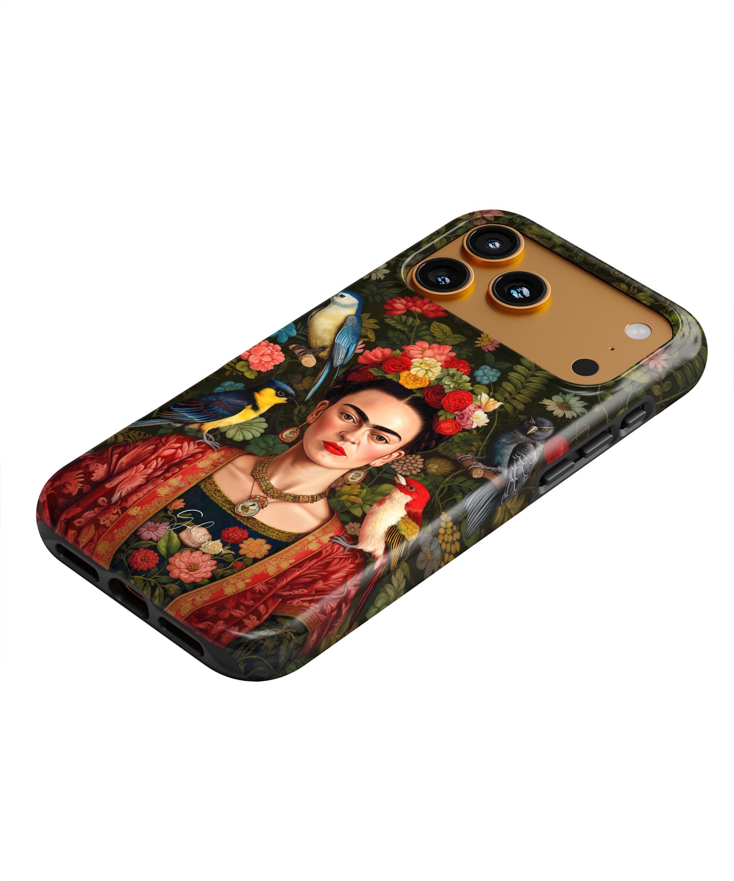 Frida Kahlo Inspired Portrait with Birds and Flowers MagSafe iPhone Case