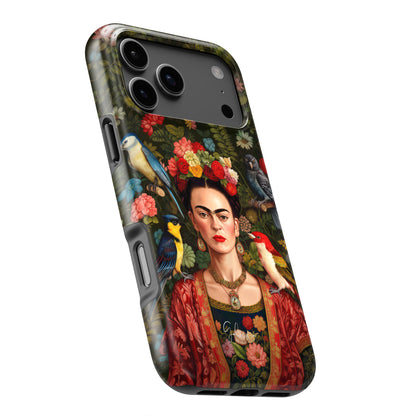 Frida Kahlo Inspired Portrait with Birds and Flowers MagSafe iPhone Case