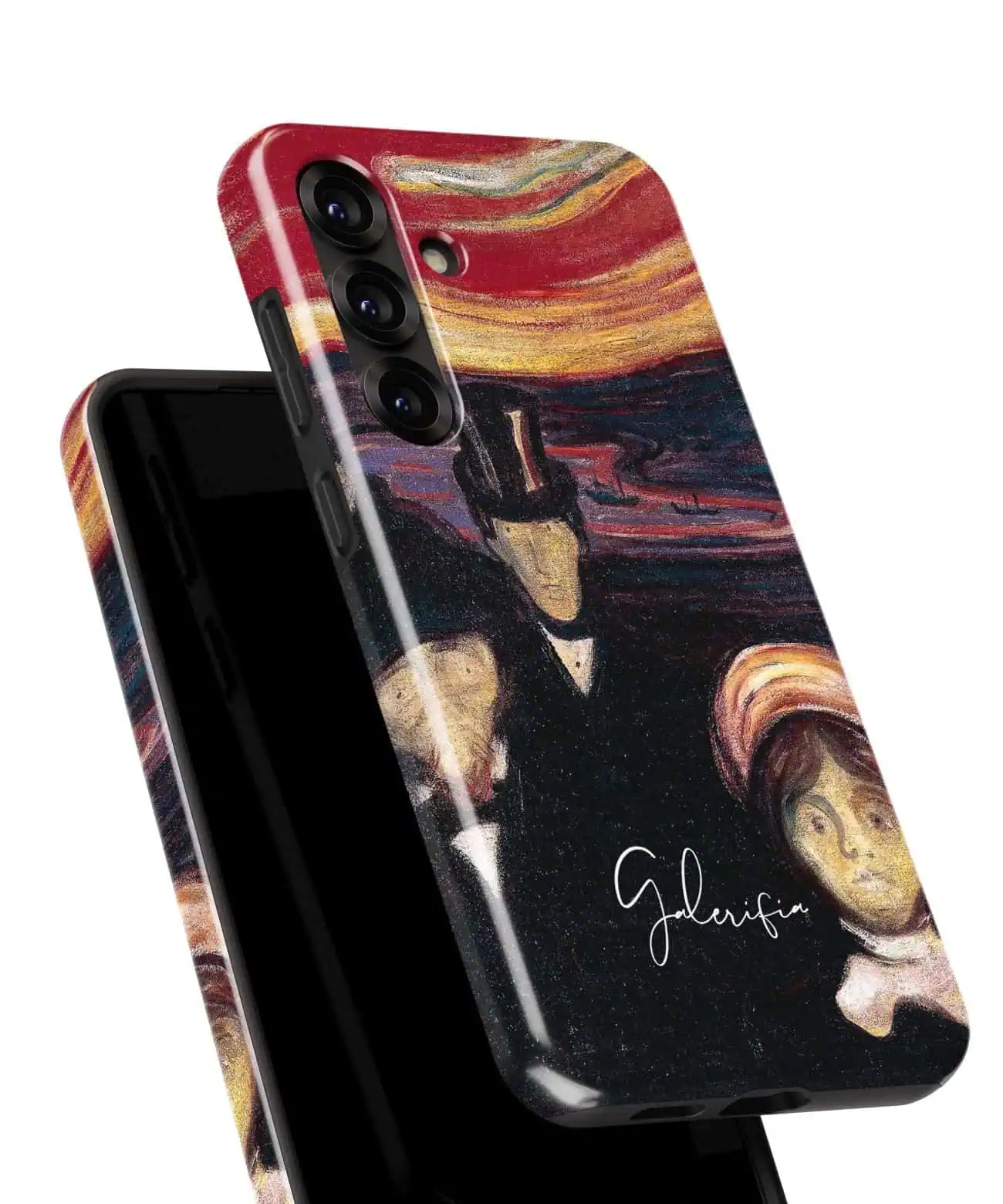 Angled back view of Galerifia Anxiety by Edvard Munch on a Samsung Galaxy case