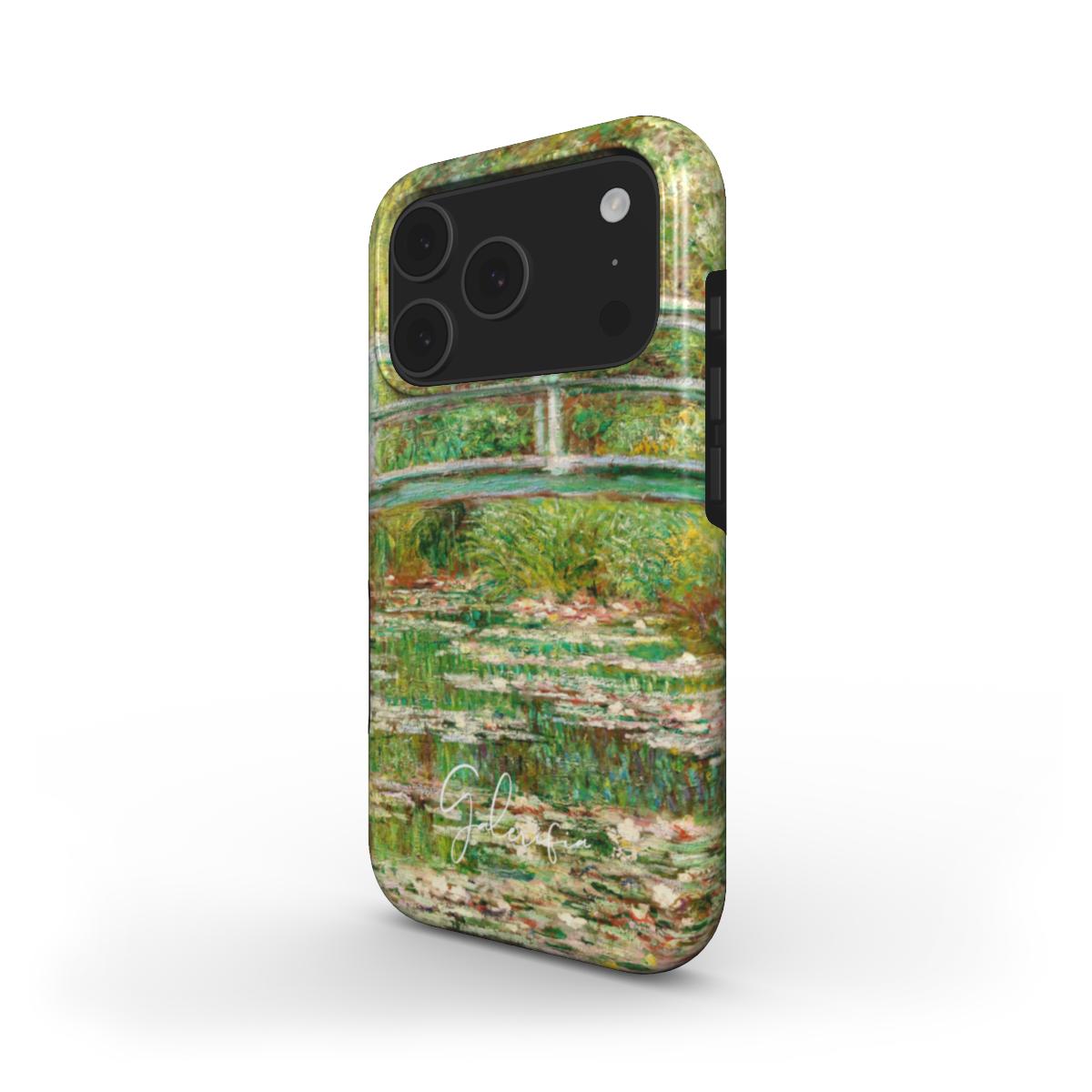 Side profile of Galerifia Bridge over the Lily Pond Claude Monet iPhone phone cover showing protective edges