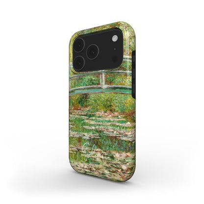 Side profile of Galerifia Bridge over the Lily Pond Claude Monet iPhone phone cover showing protective edges