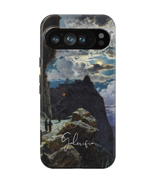 Galerifia Nightly Walk of the Monks to the Mount Athos by Hermann Corrodi displayed on a Google Pixel phone case with camera cutout visible