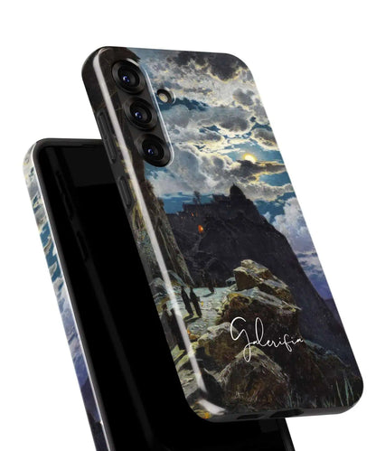 Back angled view of Galerifia Nightly Walk of the Monks to the Mount Athos by Hermann Corrodi on a Samsung Galaxy phone case