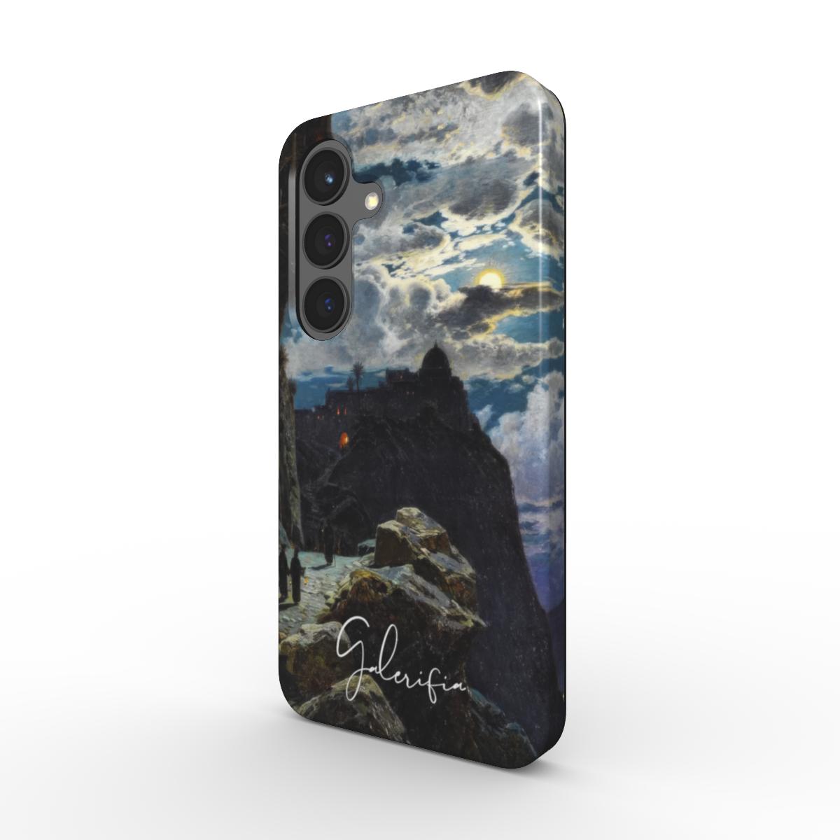 Side profile of Galerifia Nightly Walk of the Monks to the Mount Athos Hermann Corrodi Samsung Galaxy phone cover showing protective edges