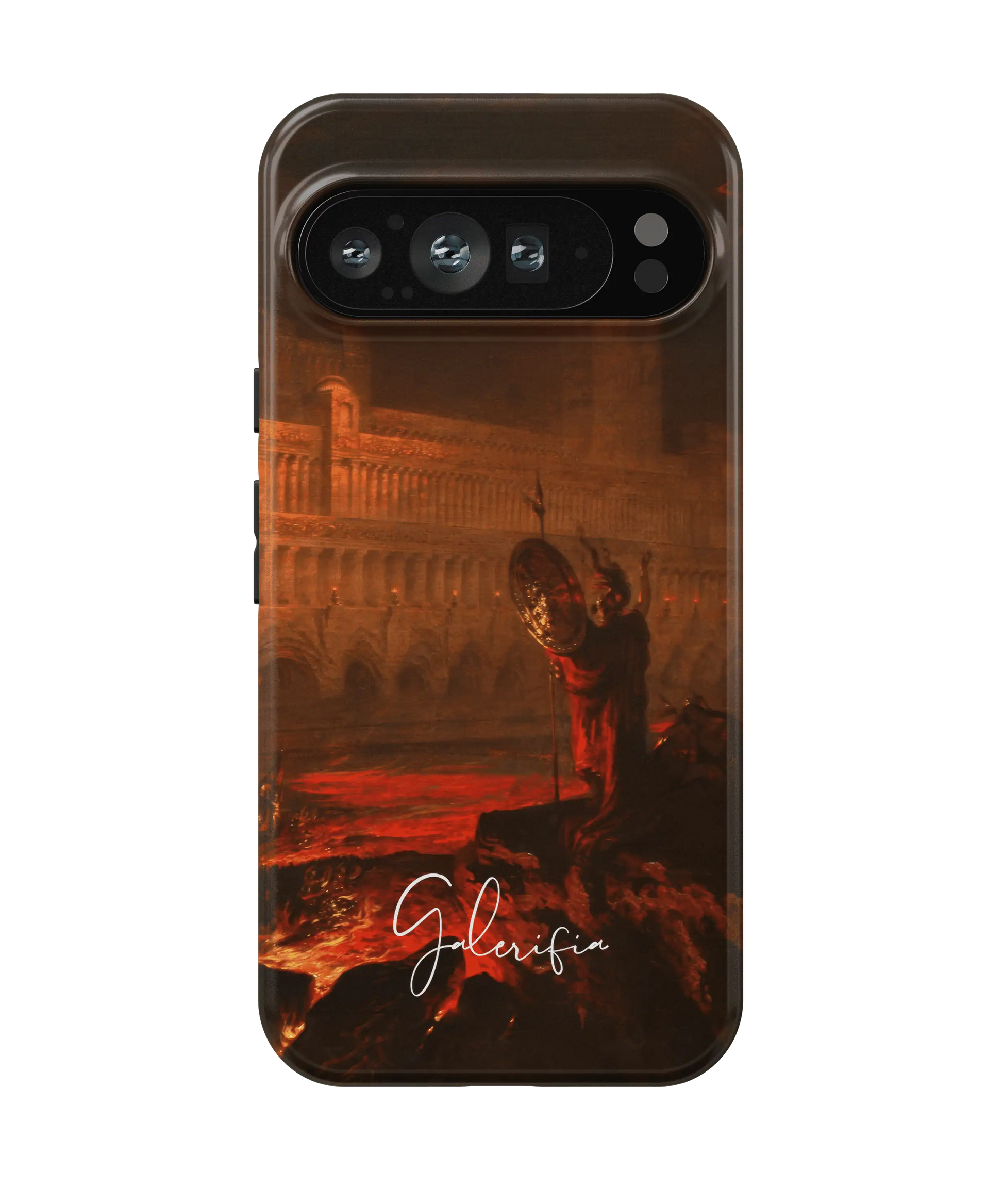 Galerifia Pandemonium by John Martin displayed on a Google Pixel phone case with camera cutout visible