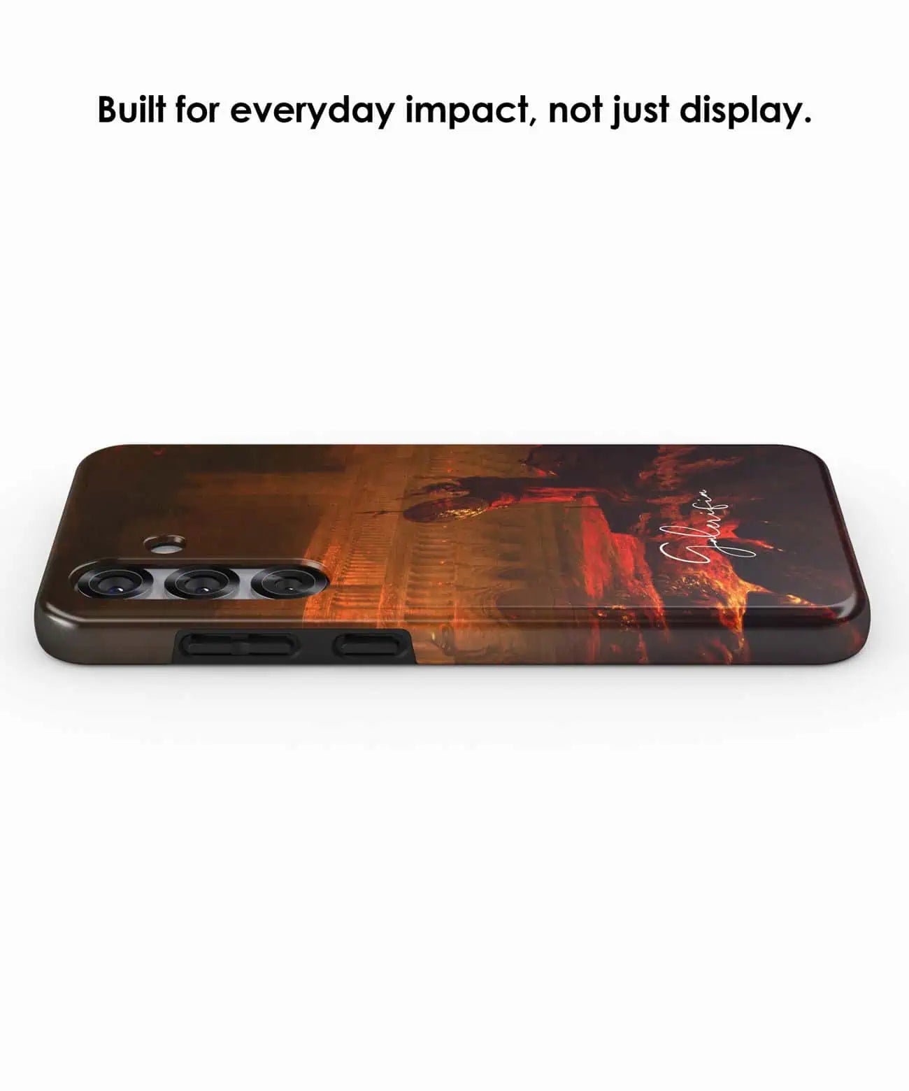 Close-up view of Galerifia Samsung Galaxy art phone case featuring detailed artwork and brand signature