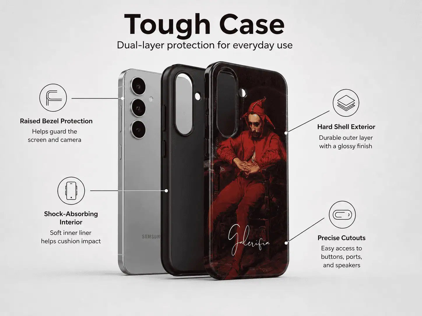 Samsung tough case with dual layer protection featuring shock absorbing interior and durable hard shell exterior