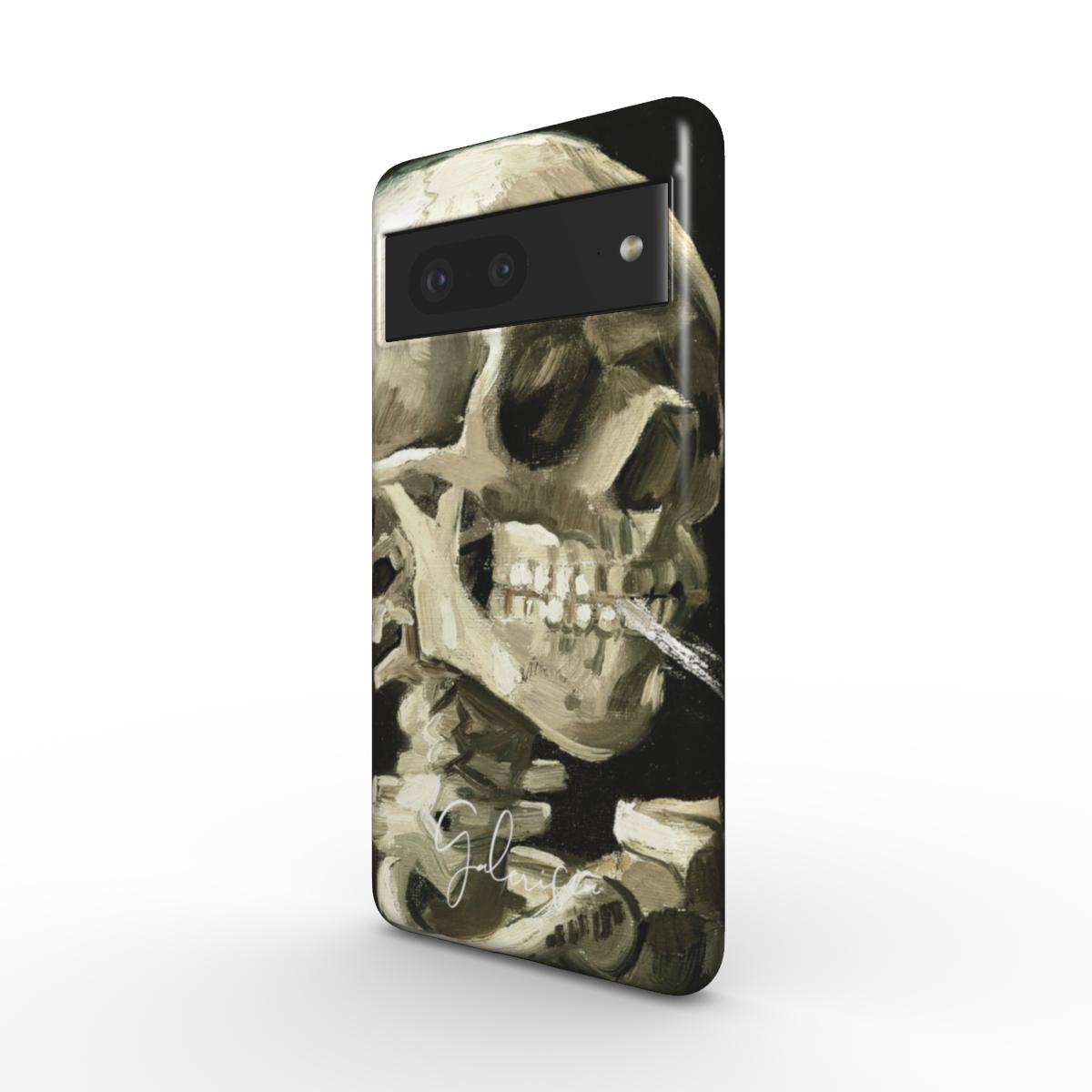 Side profile of Galerifia Skull of a Skeleton with Burning Cigarette Vincent van Gogh Google Pixel phone cover showing protective edges