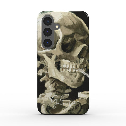 Back view of Galerifia Skull of a Skeleton with Burning Cigarette by Vincent van Gogh printed on a Samsung Galaxy phone case