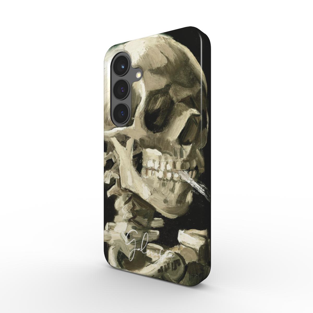 Side profile of Galerifia Skull of a Skeleton with Burning Cigarette Vincent van Gogh Samsung Galaxy phone cover showing protective edges