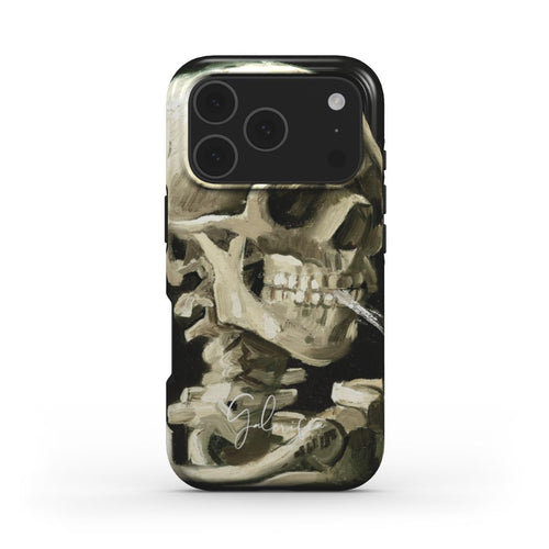 Back view of Galerifia Skull of a Skeleton with Burning Cigarette by Vincent van Gogh printed on an iPhone phone case