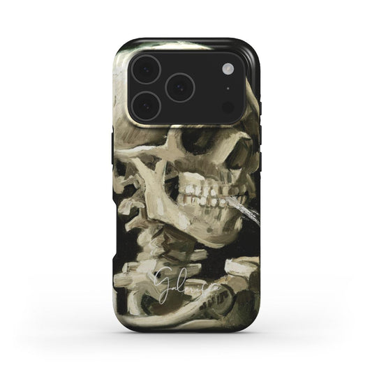 Back view of Galerifia Skull of a Skeleton with Burning Cigarette by Vincent van Gogh printed on an iPhone phone case