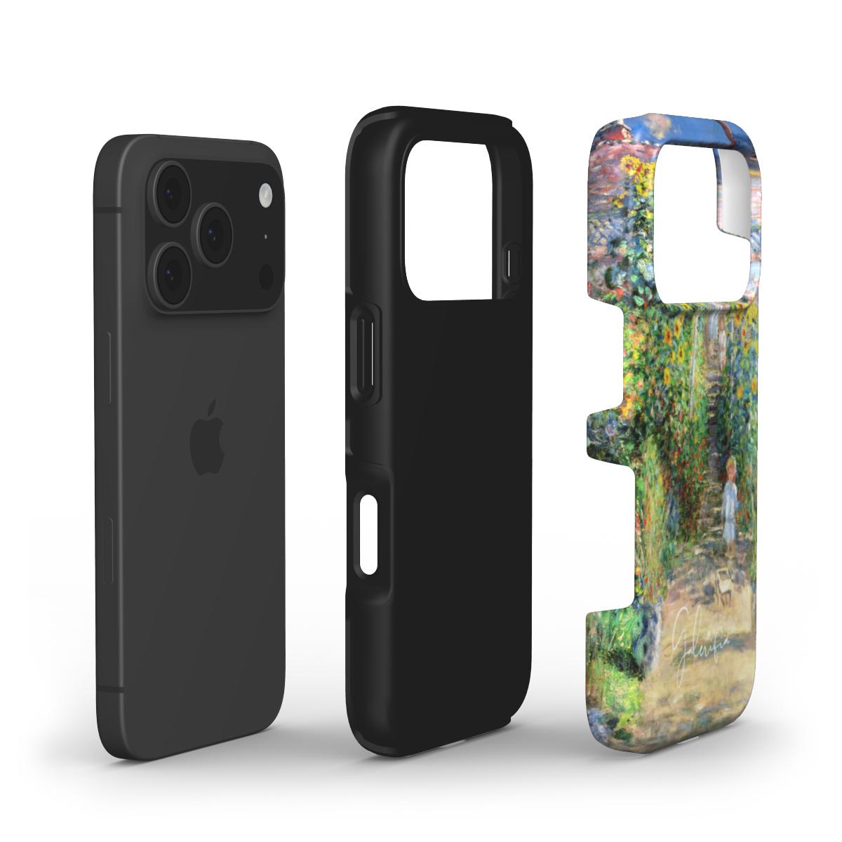 Edge detail of Galerifia art iPhone case featuring The Artist’s Garden at Vétheuil by Claude Monet