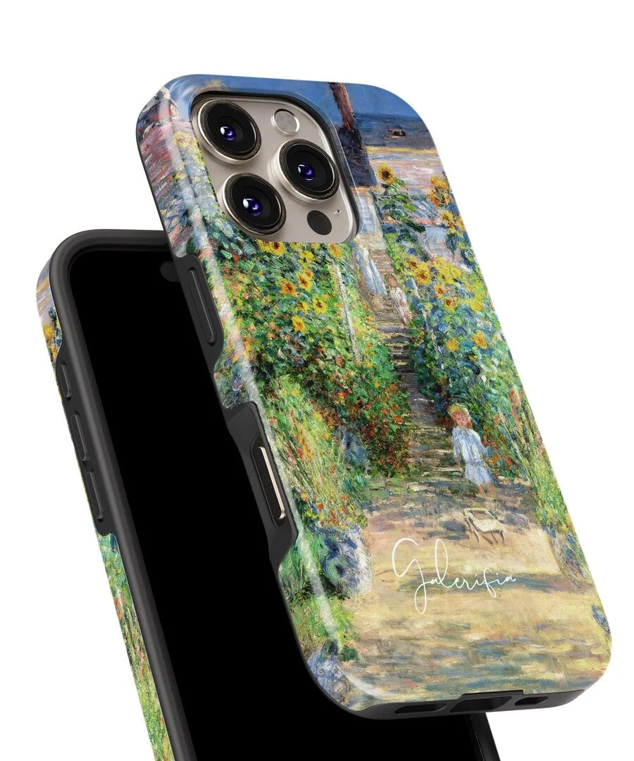 Edge detail of Galerifia art iPhone case featuring The Artist’s Garden at Vétheuil by Claude Monet