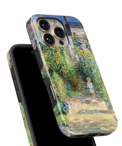 Edge detail of Galerifia art iPhone case featuring The Artist’s Garden at Vétheuil by Claude Monet
