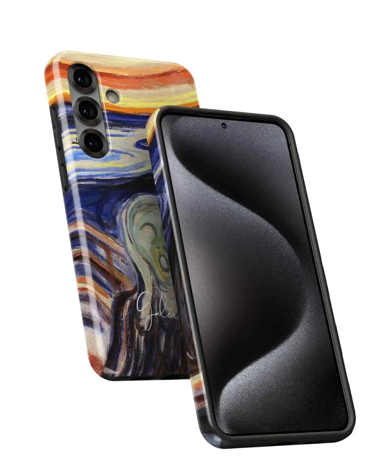 Angled front and back view of Galerifia The Scream by Edvard Munch on a Samsung Galaxy phone case
