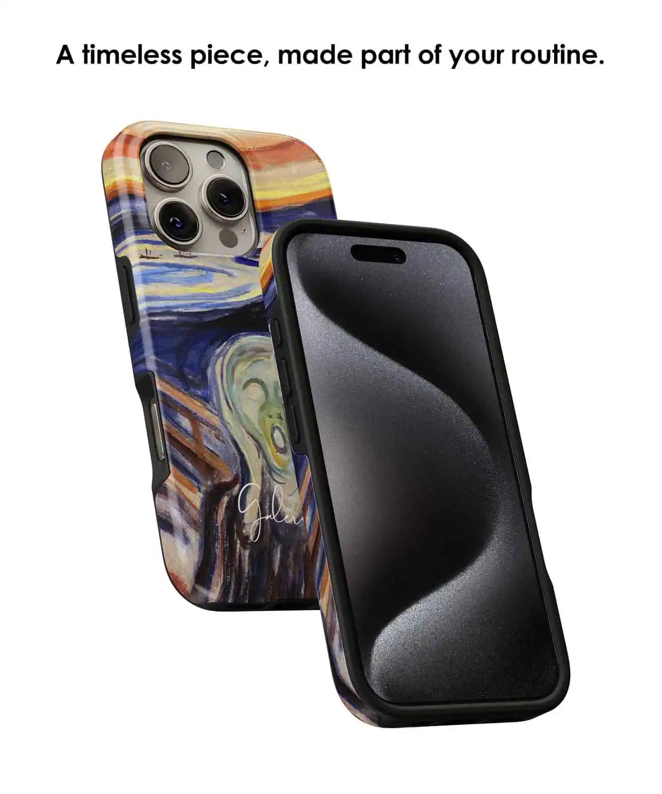 Angled view of Galerifia The Scream by Edvard Munch artwork on an iPhone phone case