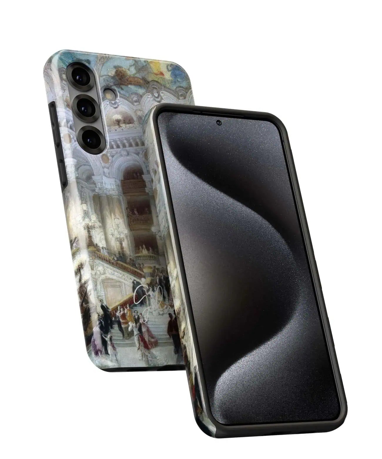 Angled view of Galerifia The Staircase of the Opera by Louis Béroud on a Samsung Galaxy phone case