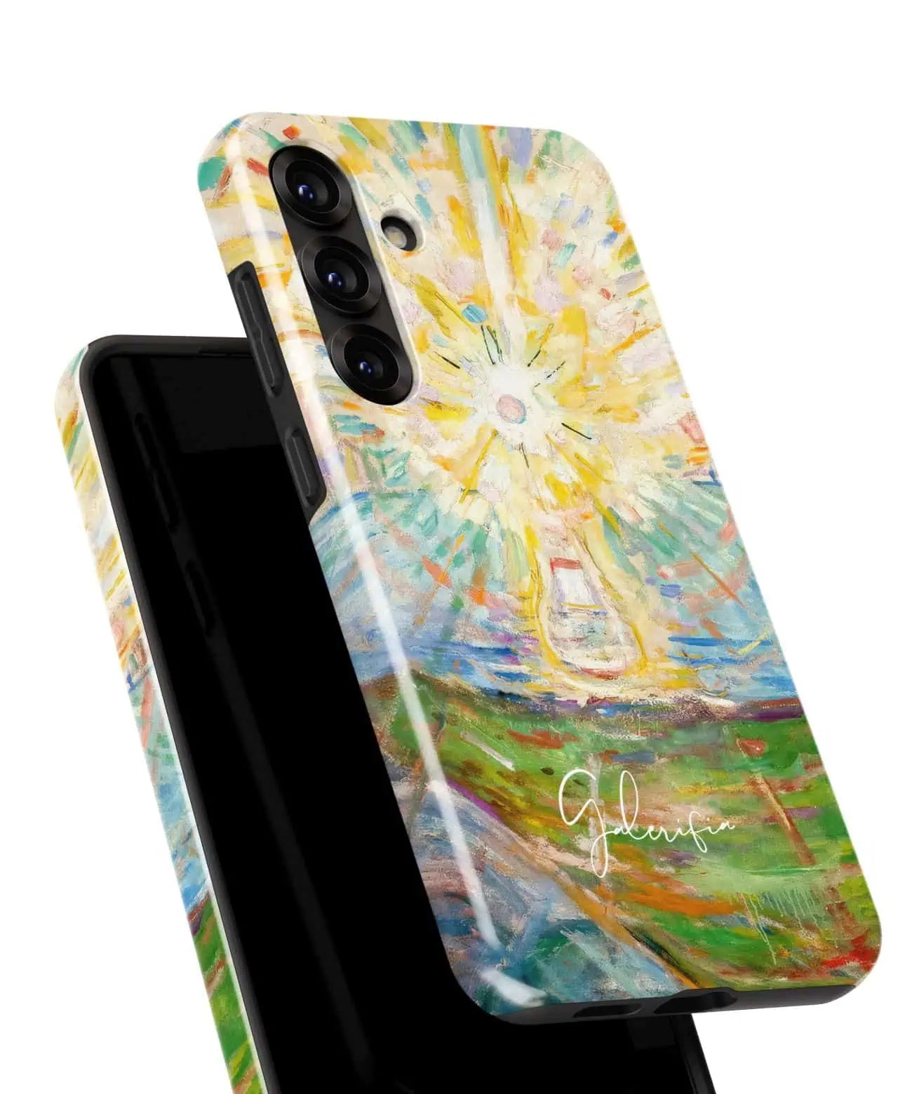 Angled back view of Galerifia The Sun by Edvard Munch on a Samsung Galaxy case