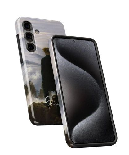 Angled front and back view of Galerifia Wanderer above the Sea of Fog Samsung Galaxy phone case