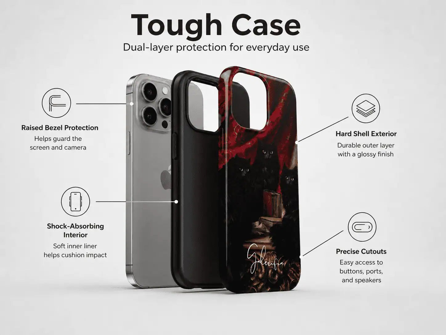 iPhone tough case with dual layer protection featuring shock absorbing interior and durable outer shell
