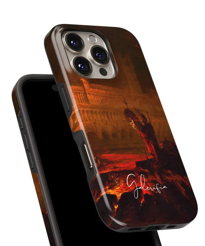 Close-up view of Galerifia iPhone art phone case featuring detailed artwork and brand signature