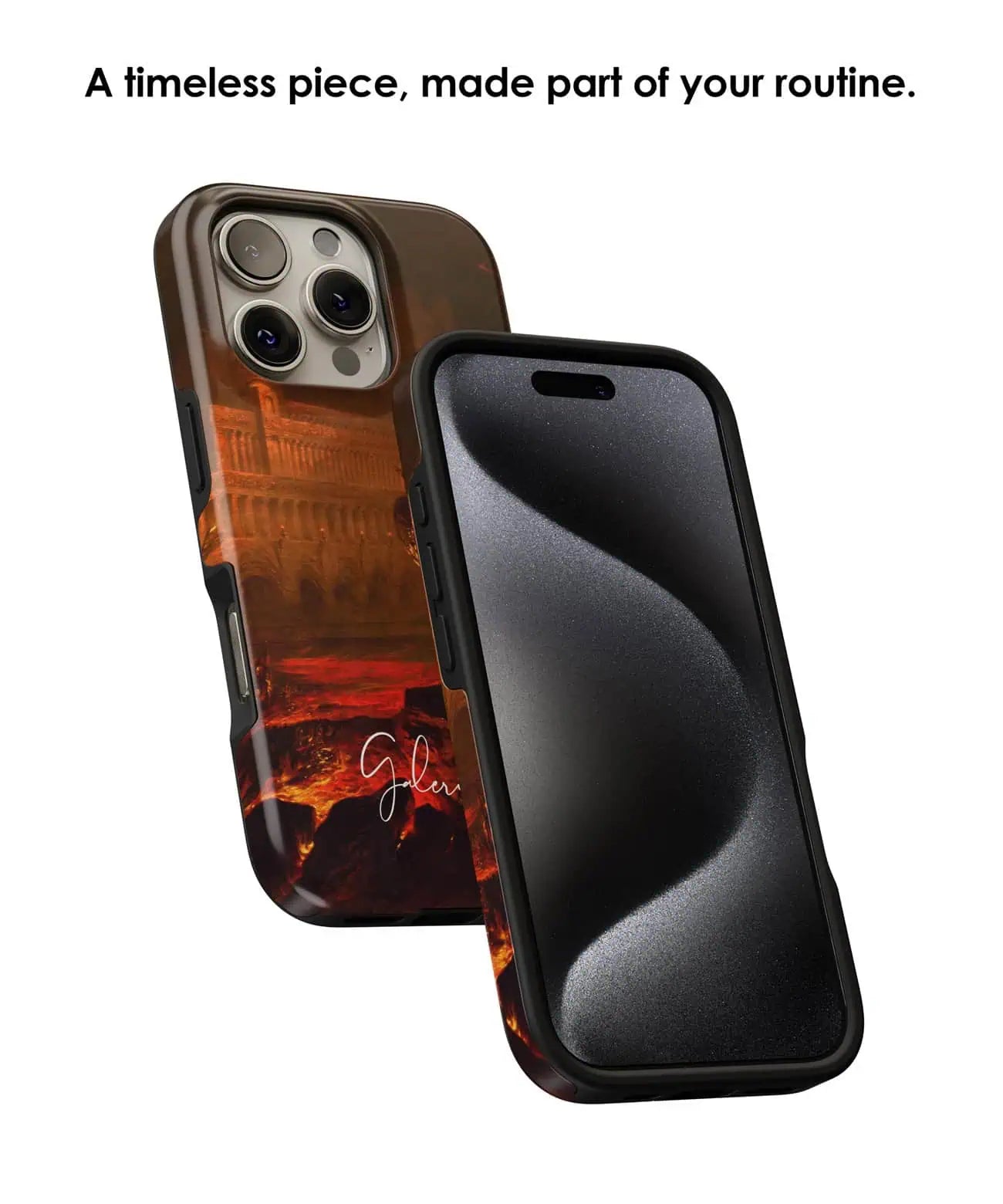 Galerifia iPhone art phone case shown from front and back as a timeless everyday accessory